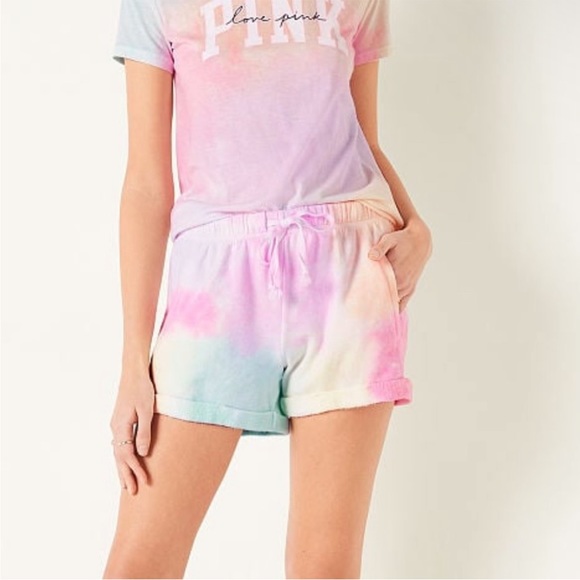 Victoria's Secret PINK Rolled Hem Sweat Shorts Tie Dye Logo Small NEW - Picture 3 of 5